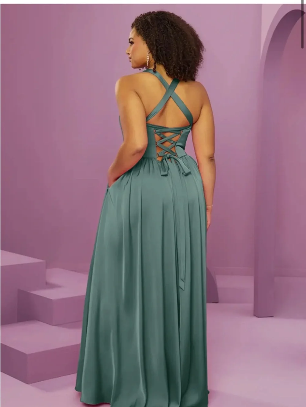 Azazie dusty Sage stretched Satin brides maid dress. BARBIE 1041 NWT - Picture 12 of 12